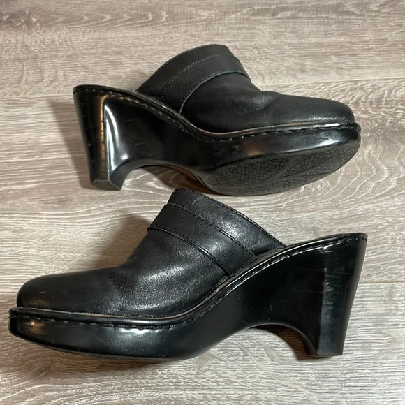 Born Black Leather Buckle Heeled Clogs Mules 8 - Picture 10 of 15